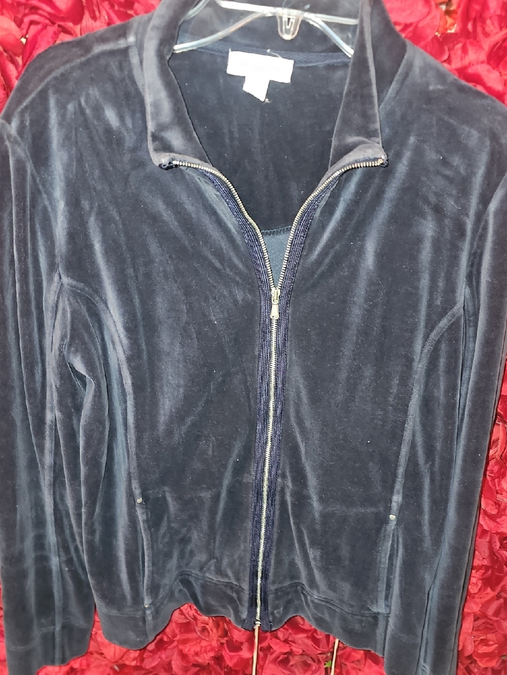 Charter Club Women's Zip Up Velour Jacket in Dark Navy Size Medium